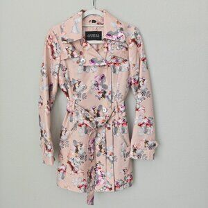 Guess Women’s Blush Pink Floral Trench Coat Lightweight Spring Jacket Size XS